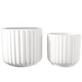 Urban Trends Collection Ceramic Round Pot with Embossed Vertical Ribbed Design Body Matte White Set of 2 36306